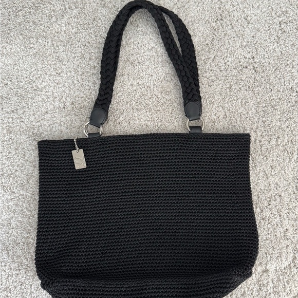 Lina Handbags - Sophisticated Black Crochet Woven Shoulder Bag Purse